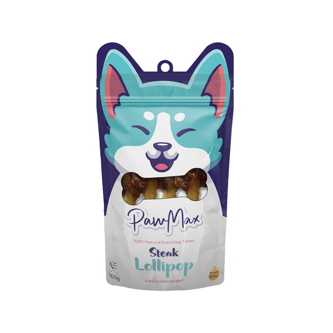 Paw Max - Etli Kemik Rulo - Doğal Kurutulmuş Köpek Ödül Maması - Steak Lollipop